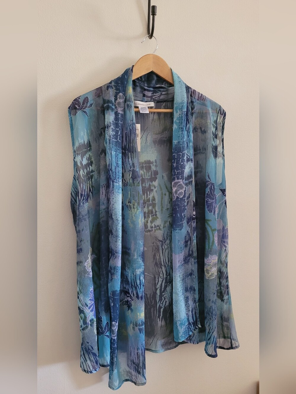 Coldwater Creek Water Floral Sheer Scarf Open Top, One Size, Blue Green & Indigo
